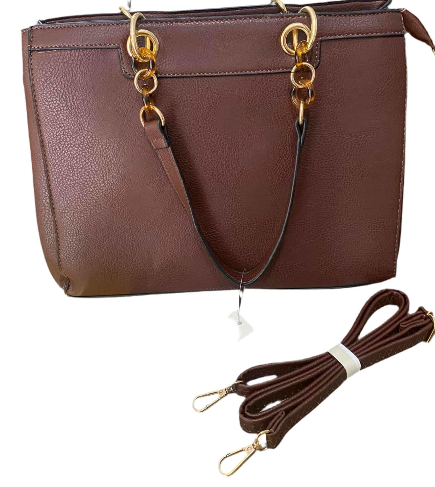 BIG FAUX LEATHER HANDBAG-BROWN