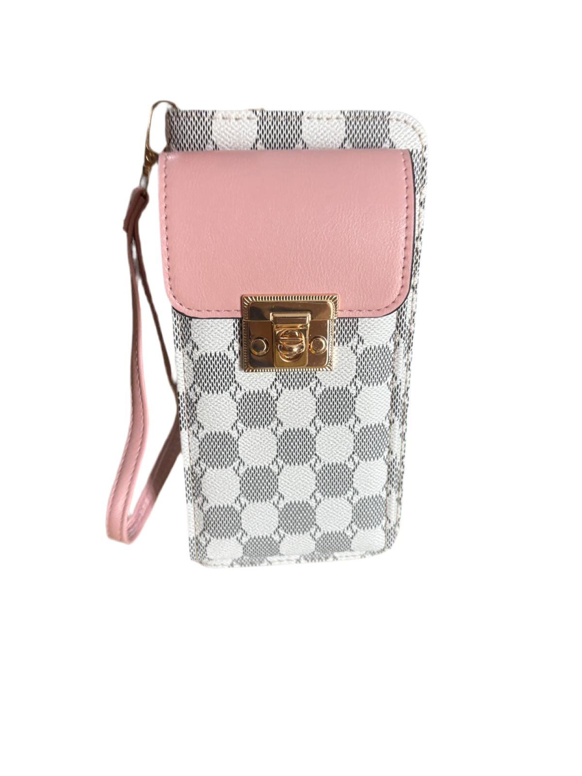 WHITE & PINK CELLPHONE POCKET CROSSBODY WALLET