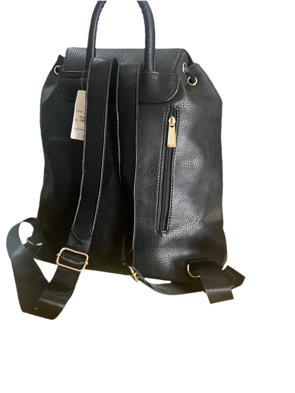FAUX LEATHER BIG BLACK & GOLD BACKPACK