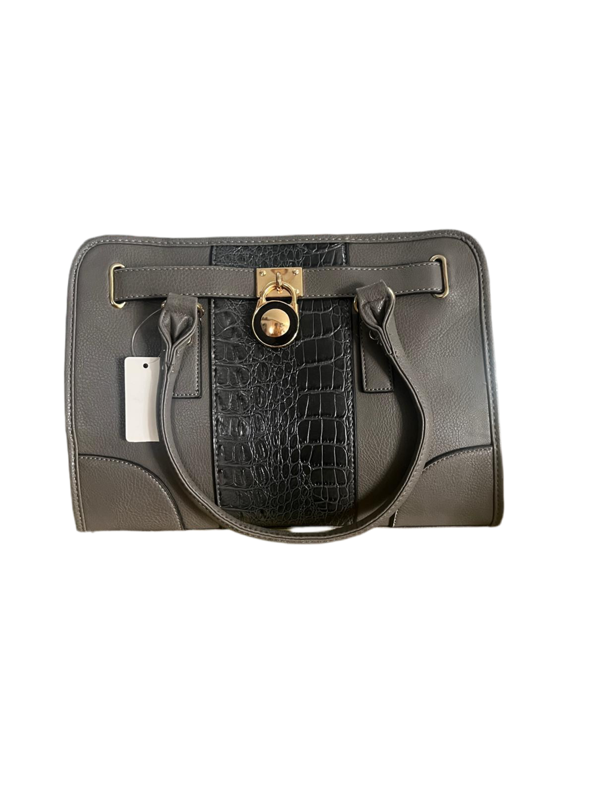 FAUX LEATHER REPTILE ACCENT GRAY HANDBAG