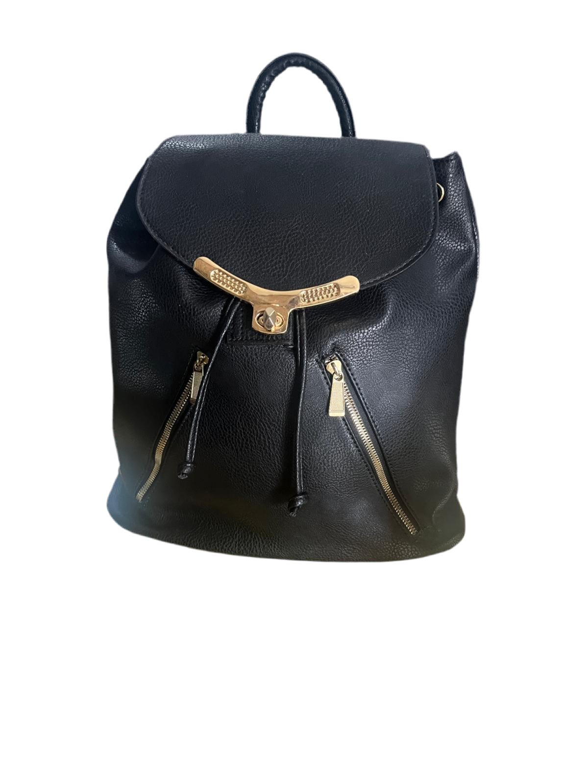 FAUX LEATHER BIG BLACK & GOLD BACKPACK