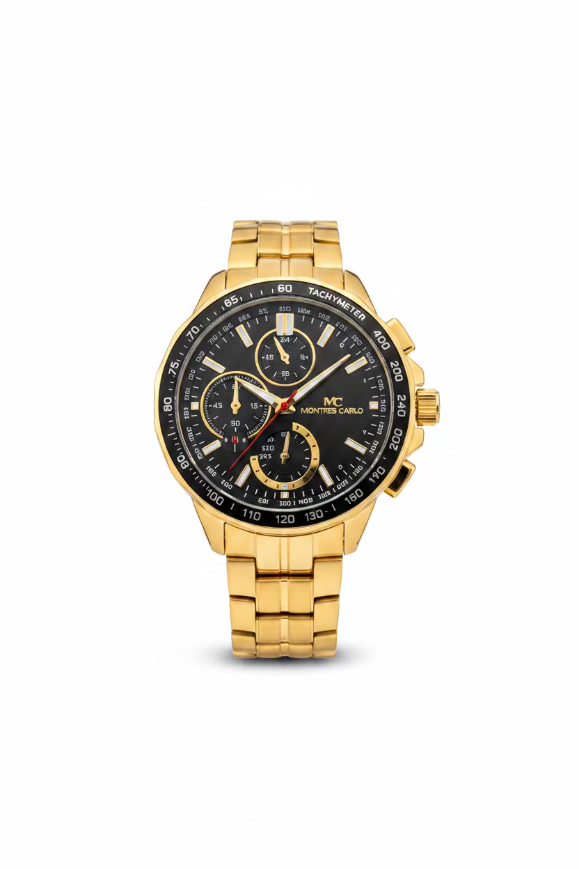 MONTRE CARLO WRISTWATCH GOLD-BLACK & WHITE