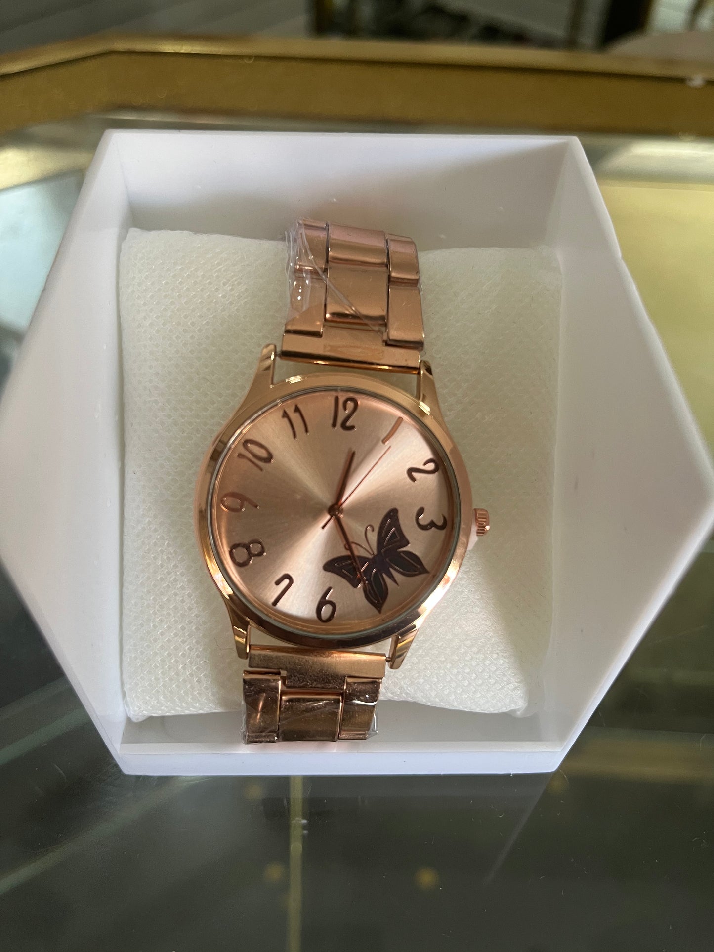 ROUND ROSE GOLD SMALL BUTTERFLY WRISTWATCH