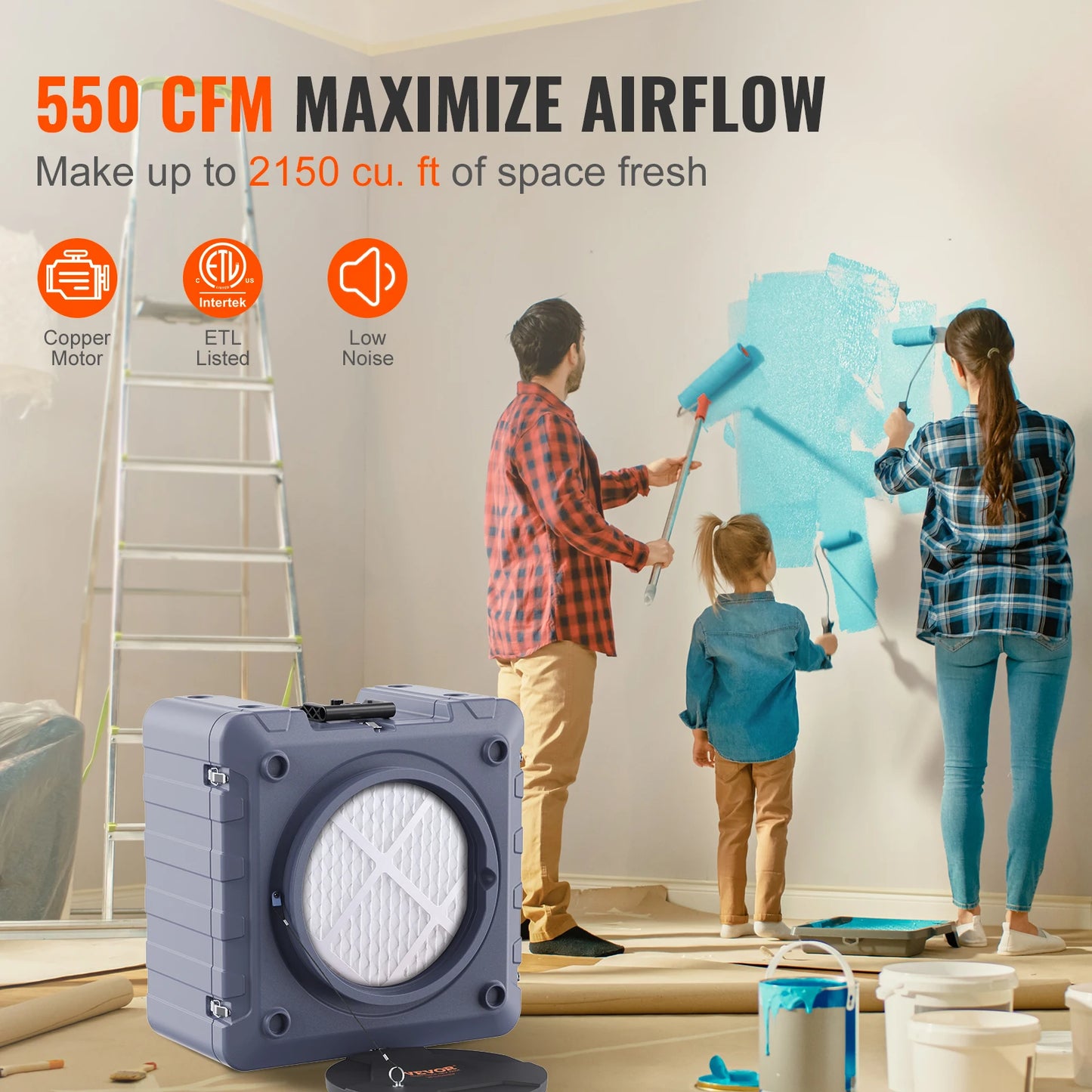 VEVOR Air Scrubber with 3-Stage Filtration Stackable Negative Air Machine 550/800 CFM Air Cleaner with MERV10 Carbon H13 HEPA