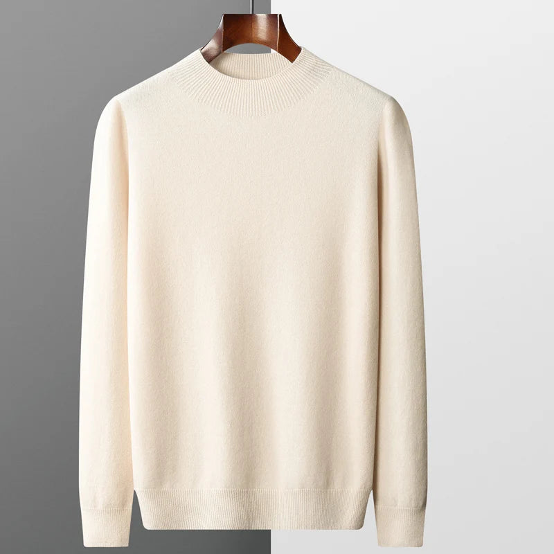 100% merino wool cashmere sweater men's semi-high neck autumn and winter solid color pullover Loose knit long sleeve jacket
