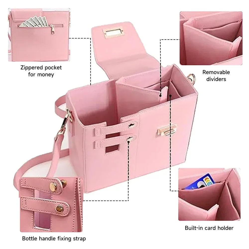 Outdoor Portable Crossbody Water Cup Storage Bag Water Bottle Carrier with Adjustable Strap Leather Carrier Bag Storage Pocket