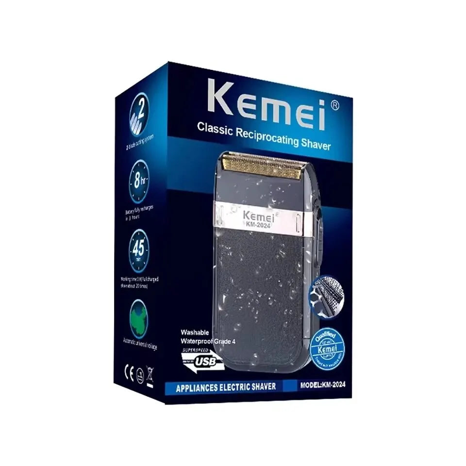 Kemei KM-2024 Electric Shaver Professional USB Rechargeable Men's Electric Shaver Leather Shell Waterproof Beard Trimmer