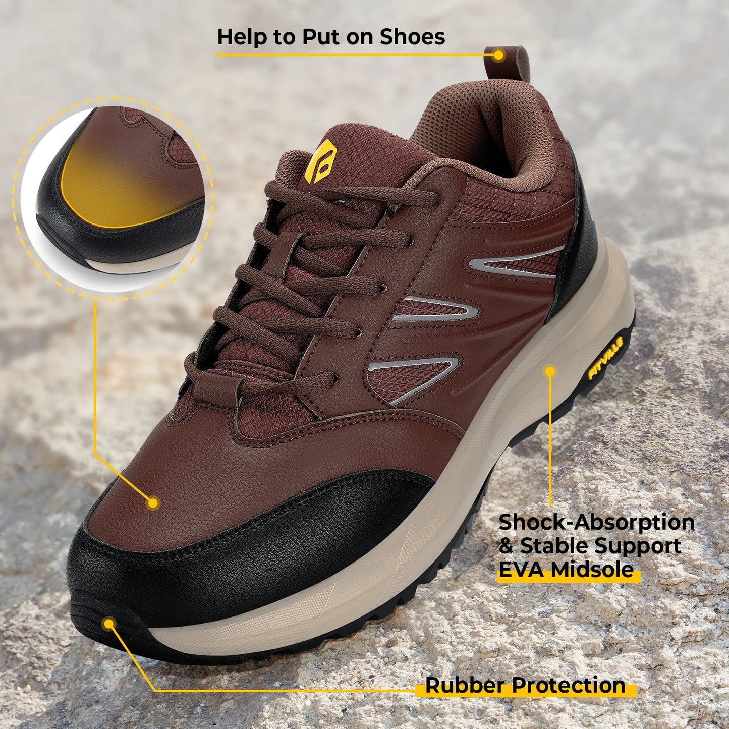 FitVille Men's Wide Hiking Shoes for Men Go Walking Hiking Shoes Trekking Trails Sneakers with Arch Support Anti-slip
