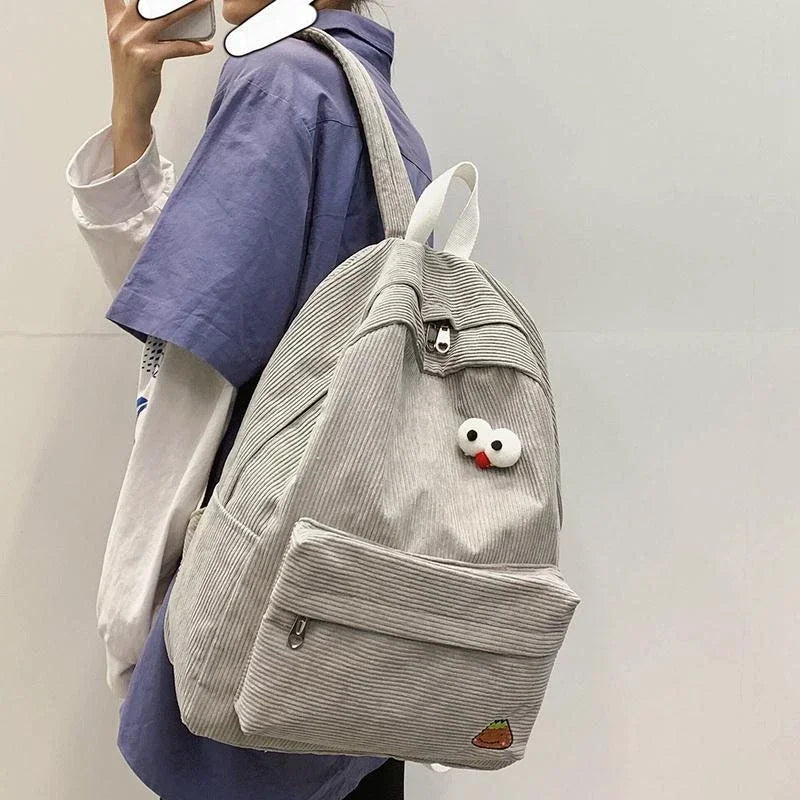 Large Capacity Corduroy Backpacks Teen Girls Schoolbag High School Student College Bookbag Classic Women Preppy Style