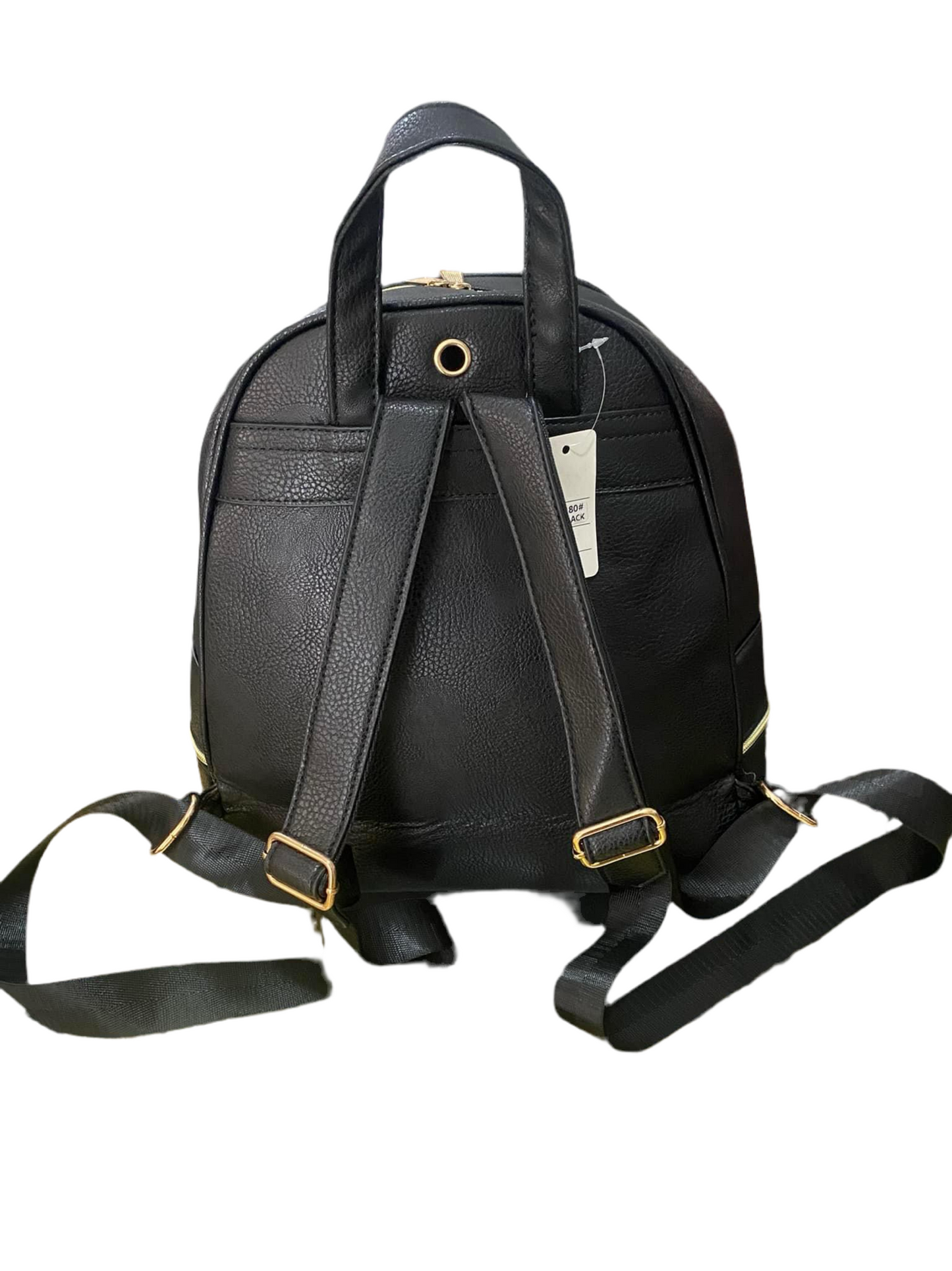 BIG FAUX LEATHER BACKPACK-BLACK