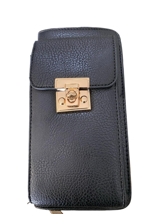FAUX LEATHER CELLPHONE POCKET WALLET-BLACK