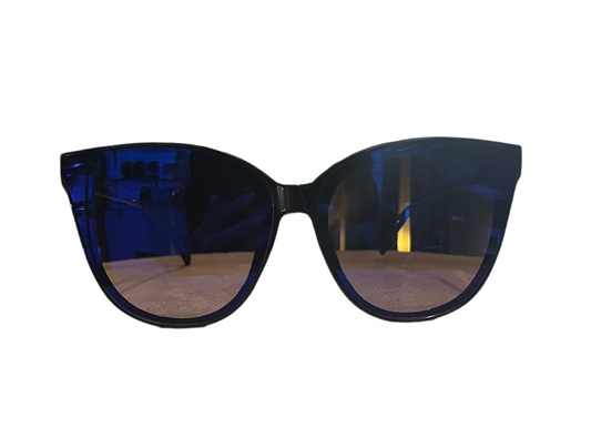 FASHION DESIGNER INSPIRED SUNGLASSES-BLACK (INDIGO IRIDESCENT LENSES)