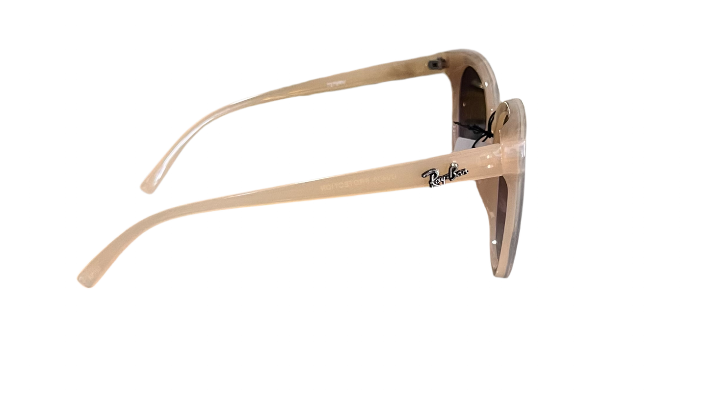 FASHION DESIGNER INSPIRED SUNGLASSES-BEIGE (ROSE GOLD IRIDESCENT LENSES)