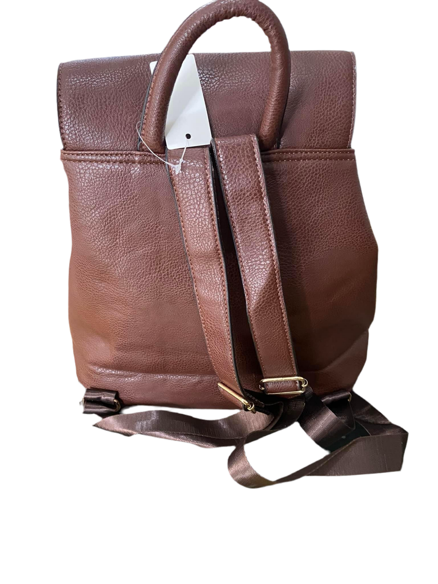 BIG FAUX LEATHER BACKPACK-BROWN