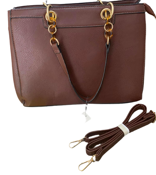 BIG FAUX LEATHER HANDBAG-BROWN