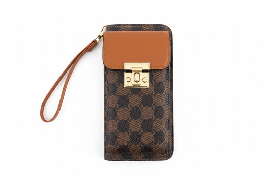 BRICK & BROWN DESIGNER INSPIRED CELLPHONE POCKET CROSSBODY WALLET