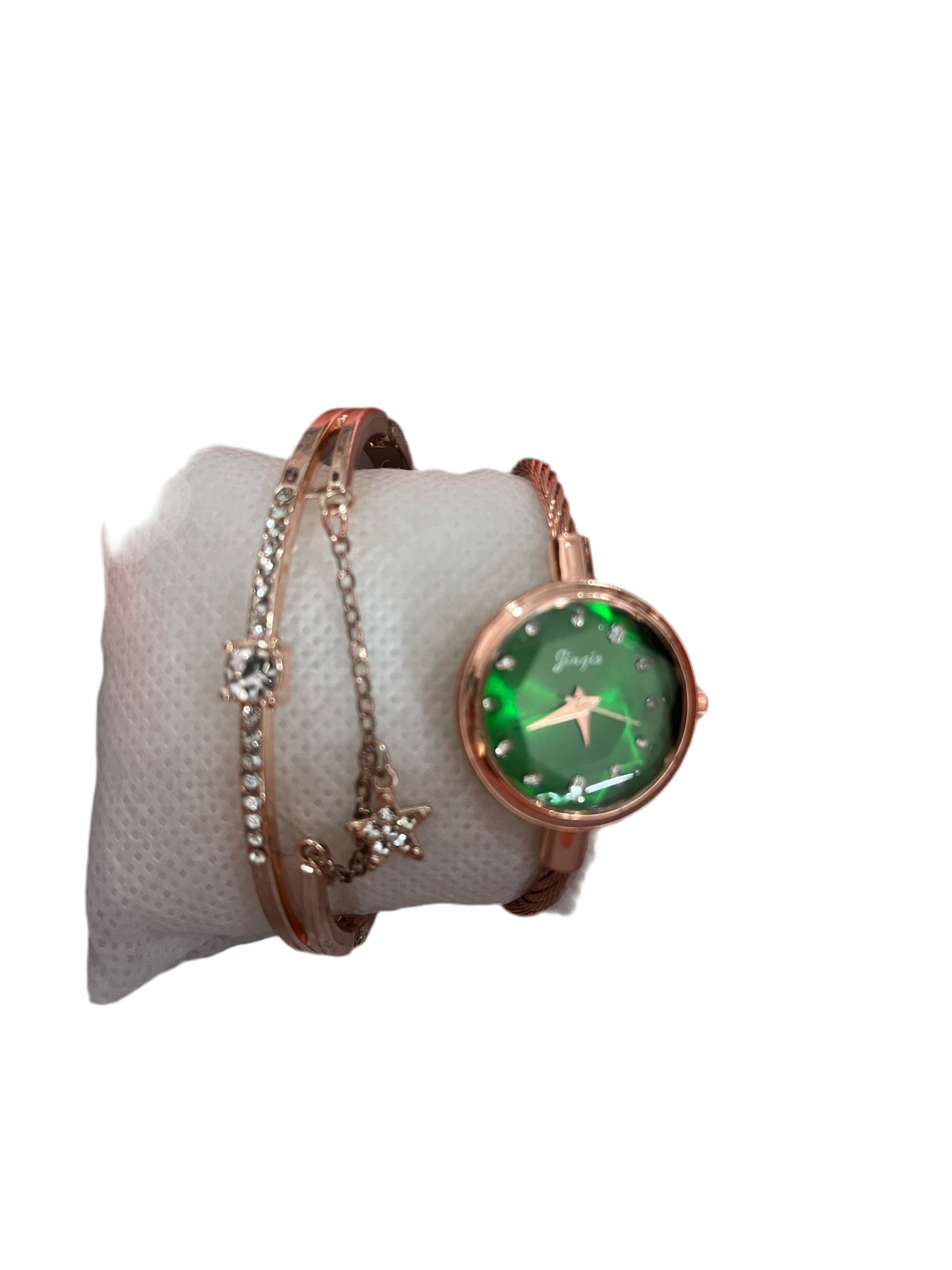 ROSE GOLD & GREEN WATCH & BRACELET SET