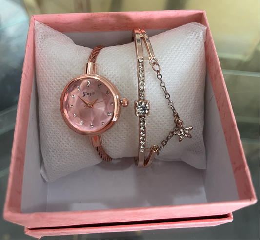 ROSE GOLD & PINK WATCH & BRACELET SET