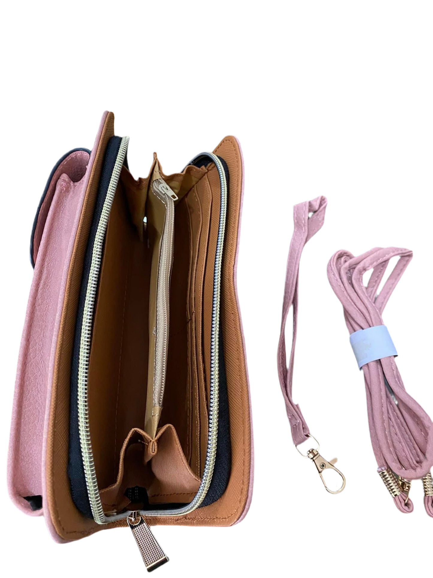FAUX LEATHER CELLPHONE POCKET WALLET-PALE PINK