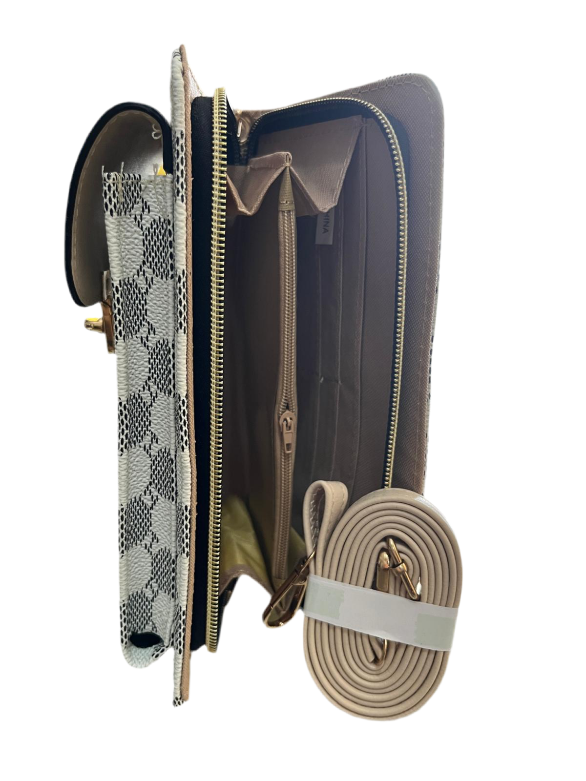 FAUX LEATHER CELLPHONE POCKET WALLET-WHITE/BEIGE