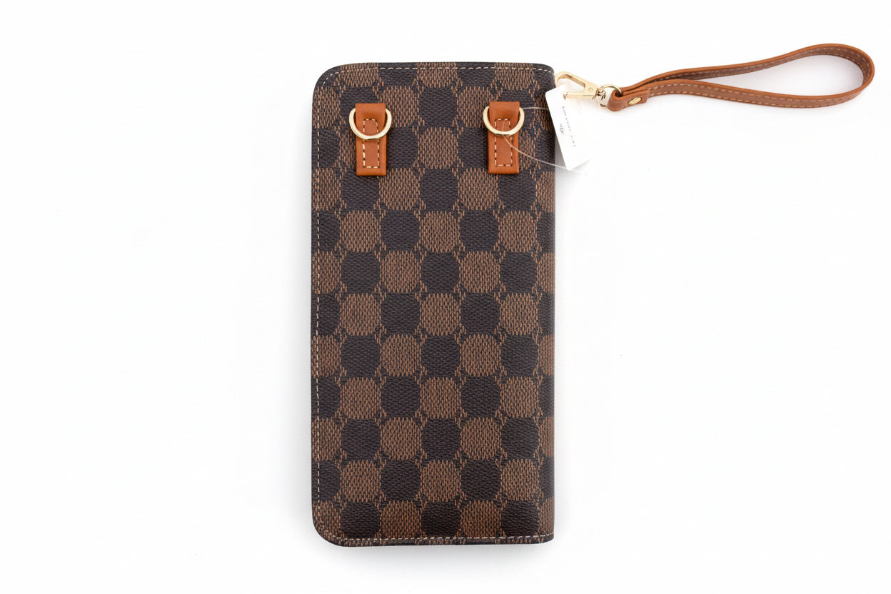 BRICK & BROWN DESIGNER INSPIRED CELLPHONE POCKET CROSSBODY WALLET