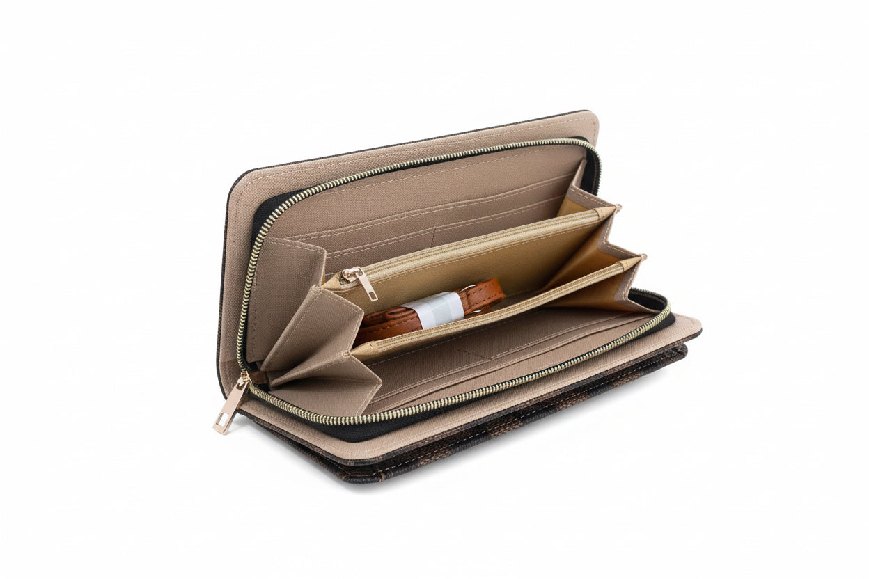 BRICK & BROWN DESIGNER INSPIRED CELLPHONE POCKET CROSSBODY WALLET