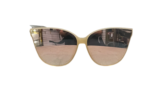 FASHION DESIGNER INSPIRED SUNGLASSES-BEIGE (ROSE GOLD IRIDESCENT LENSES)