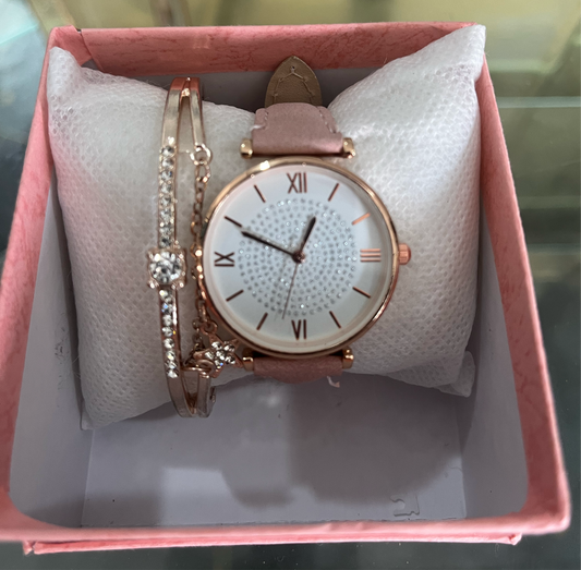 ROSE GOLD & PALE PINK WATCH & BRACELET SET