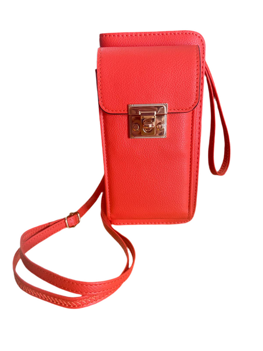 BRIGHT ORANGE CELLPHONE POCKET CROSSBODY WALLET