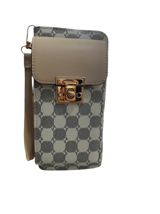 FAUX LEATHER CELLPHONE POCKET WALLET-WHITE/BEIGE