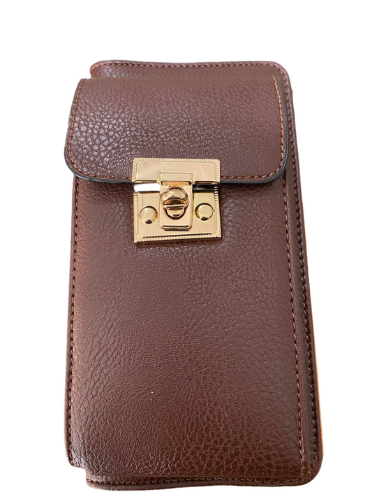 FAUX LEATHER CELLPHONE POCKET WALLET-BROWN