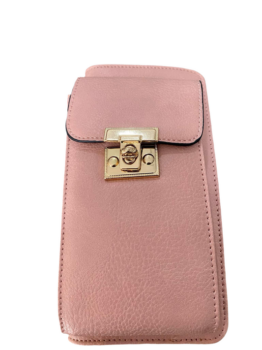 FAUX LEATHER CELLPHONE POCKET WALLET-PALE PINK