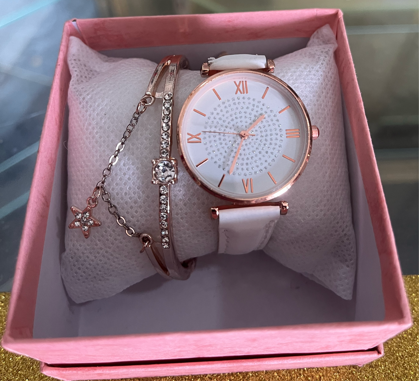 ROSE GOLD & WHITE WATCH AND BRACELET SET