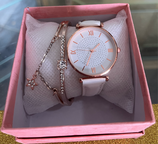 ROSE GOLD & WHITE WATCH AND BRACELET SET
