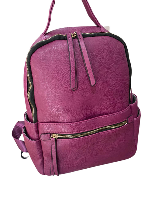 BIG FAUX LEATHER BACKPACK-MAGENTA