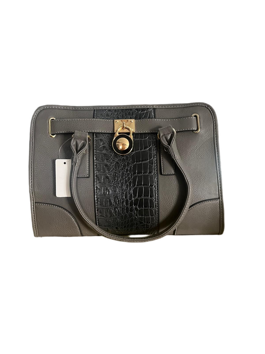 FAUX LEATHER REPTILE ACCENT GRAY HANDBAG