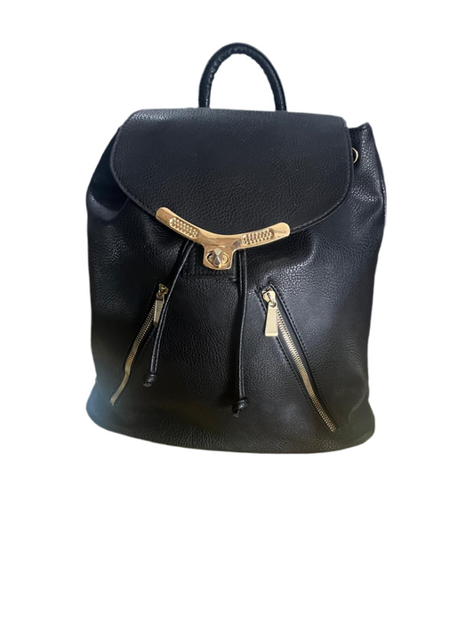 FAUX LEATHER BIG BLACK & GOLD BACKPACK