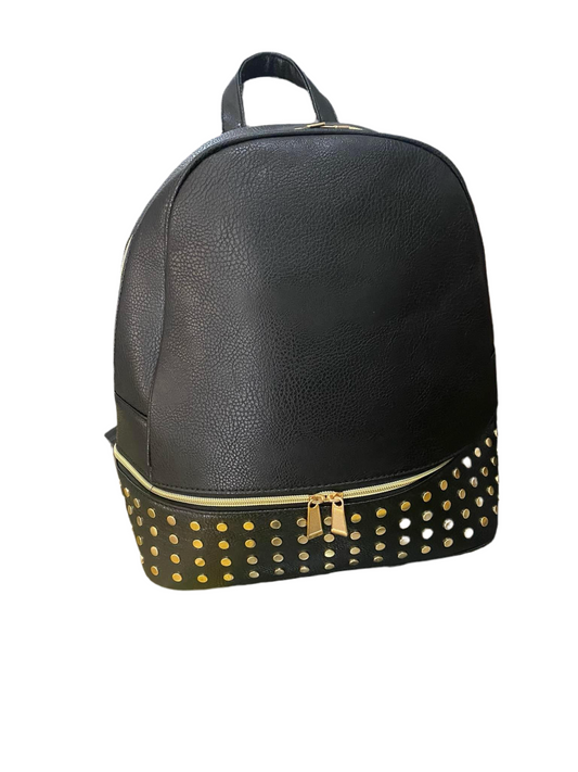 BIG FAUX LEATHER BACKPACK-BLACK