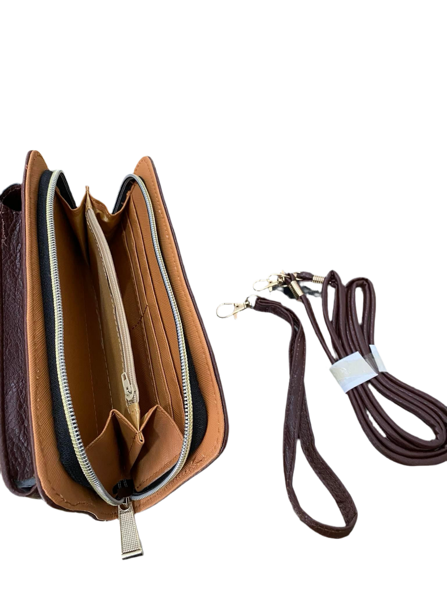 FAUX LEATHER CELLPHONE POCKET WALLET-BROWN