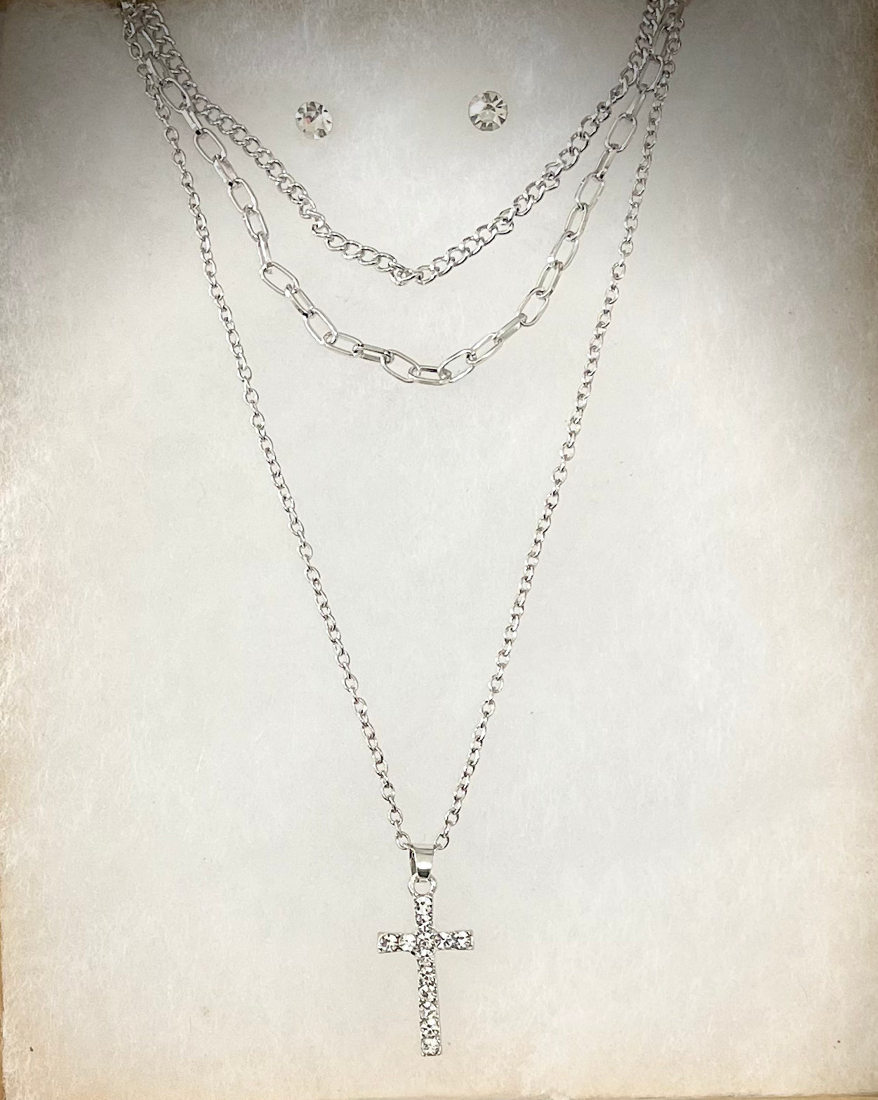 CROSS NECKLACE & EARRINGS SET SILVER