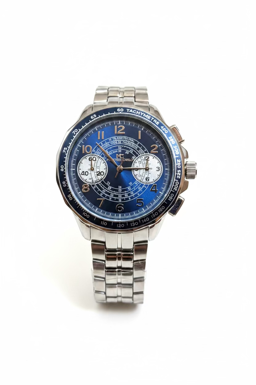 MONTRES CARLO WRISTWATCH SILVER-NAVY BLUE
