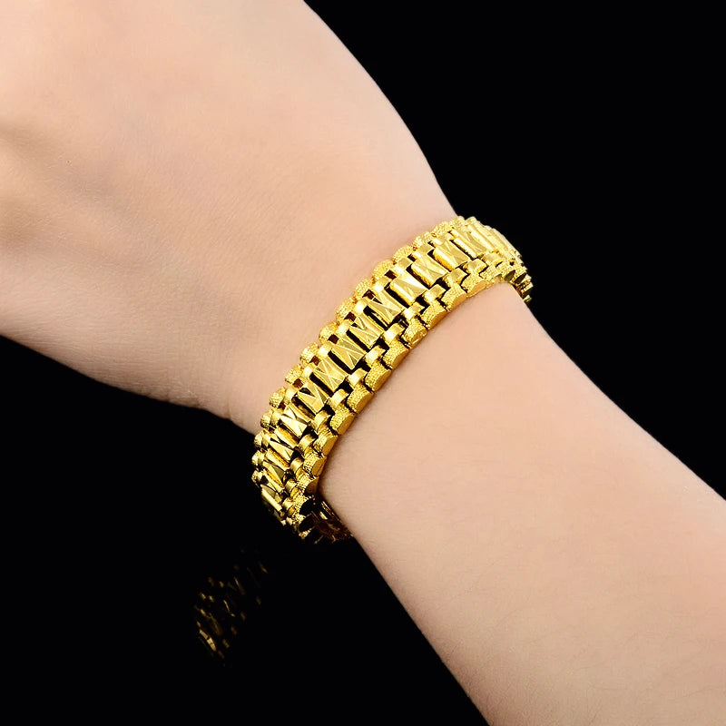 24k Gold GP 6MM /8mm /12mm Watchband Bangle/Bracelet  for Men Women Drop Shipping.Wholesale Pure Gold Color Men's Jewelry Gift
