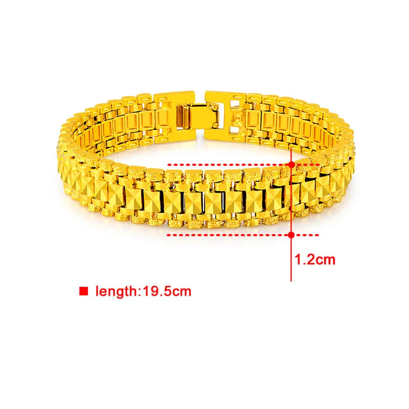 24k Gold GP 6MM /8mm /12mm Watchband Bangle/Bracelet  for Men Women Drop Shipping.Wholesale Pure Gold Color Men's Jewelry Gift