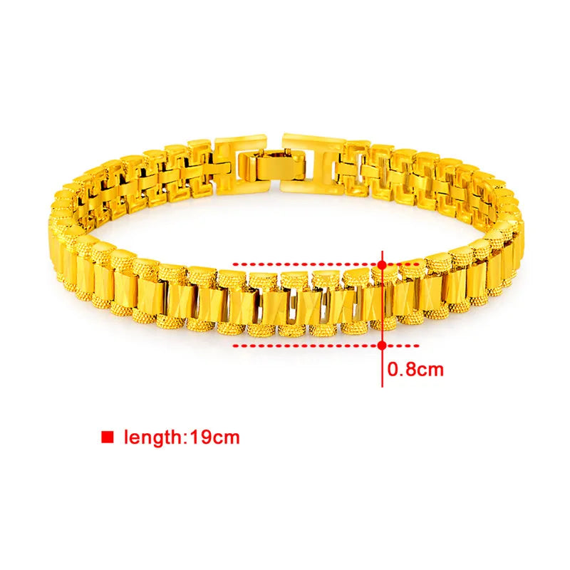 24k Gold GP 6MM /8mm /12mm Watchband Bangle/Bracelet  for Men Women Drop Shipping.Wholesale Pure Gold Color Men's Jewelry Gift