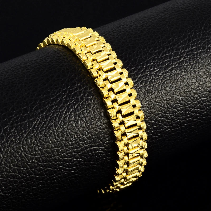 24k Gold GP 6MM /8mm /12mm Watchband Bangle/Bracelet  for Men Women Drop Shipping.Wholesale Pure Gold Color Men's Jewelry Gift