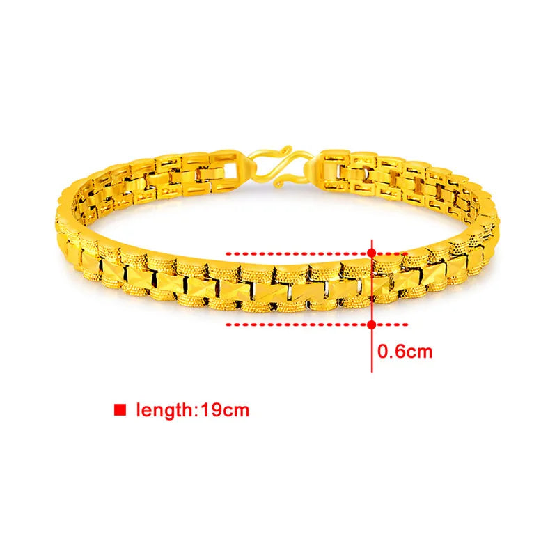 24k Gold GP 6MM /8mm /12mm Watchband Bangle/Bracelet  for Men Women Drop Shipping.Wholesale Pure Gold Color Men's Jewelry Gift