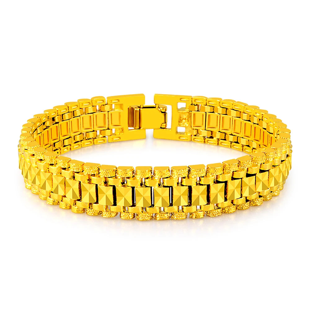24k Gold GP 6MM /8mm /12mm Watchband Bangle/Bracelet  for Men Women Drop Shipping.Wholesale Pure Gold Color Men's Jewelry Gift