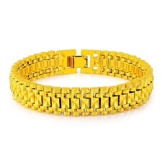 24k Gold GP 6MM /8mm /12mm Watchband Bangle/Bracelet  for Men Women Drop Shipping.Wholesale Pure Gold Color Men's Jewelry Gift