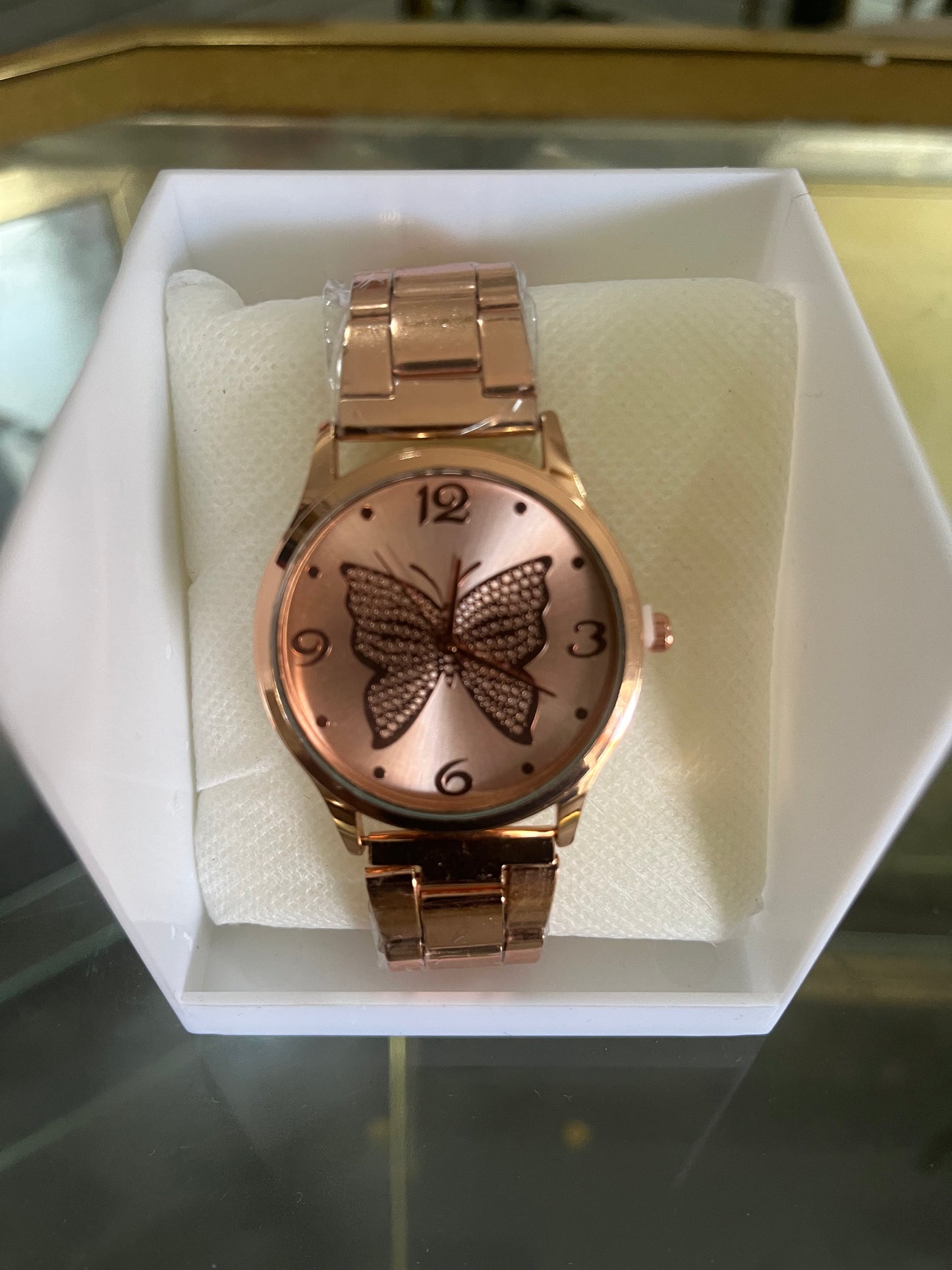ROUND BIG BUTTERFLY ROSE GOLD WRISTWATCH