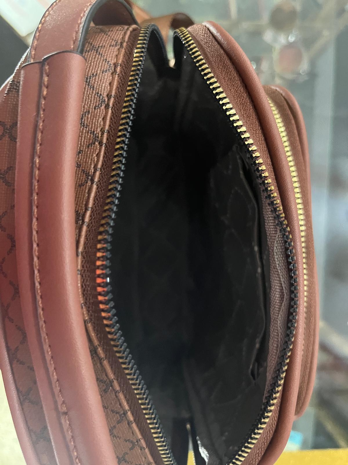 LOGO DESIGN BROWN CROSSBODY BAG